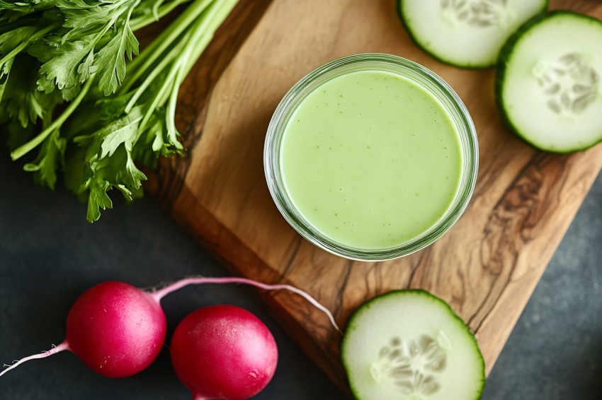 Fresh Green Ranch Dressing with Veggie Garnish