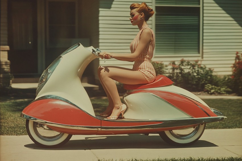 1958 Sci-Fi Scooter and Model in Classic Suburbia