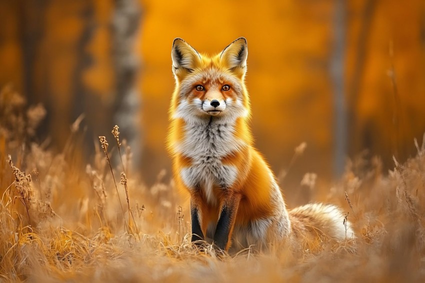 Red Fox Standing Alert in Autumn Field