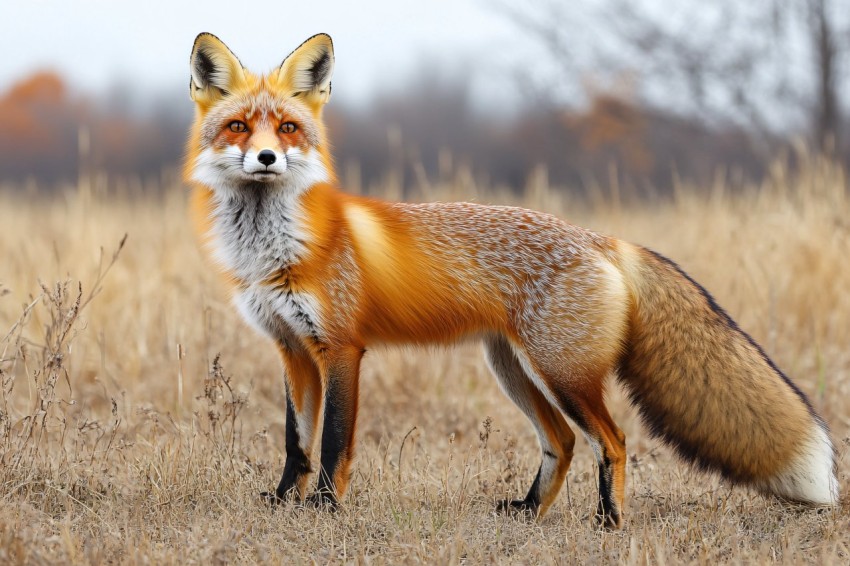 Red Fox in Autumn Field at Sunset