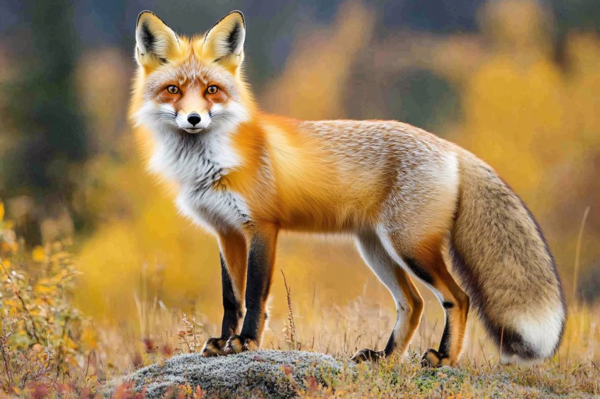 Red Fox Alert in Golden Autumn Field