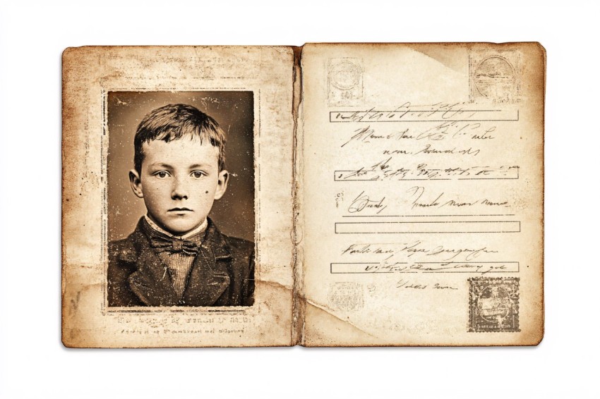 Vintage Antique ID Card Illustration on Aged Paper