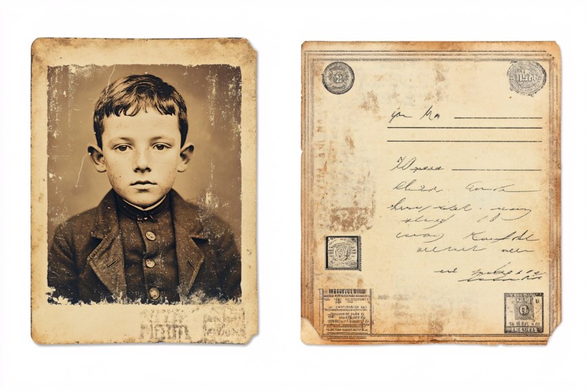 Antique ID Card with Vintage Photograph Illustration