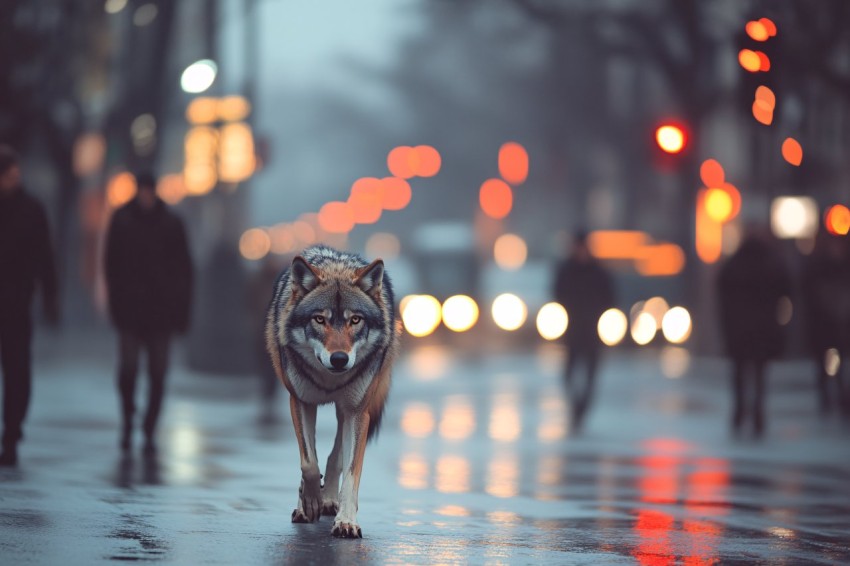 Blurry Wolf Crossing in Downtown Sofia at Dawn