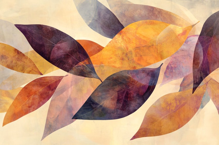 Abstract Autumn Leaves in Amber, Plum, and Olive