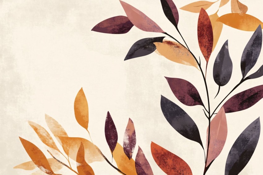 Abstract Autumn Leaves in Amber, Plum, and Olive