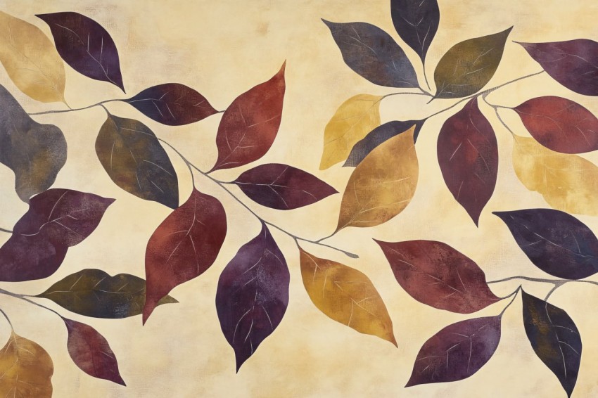 Abstract Autumn Leaves in Amber, Plum, and Olive Hues