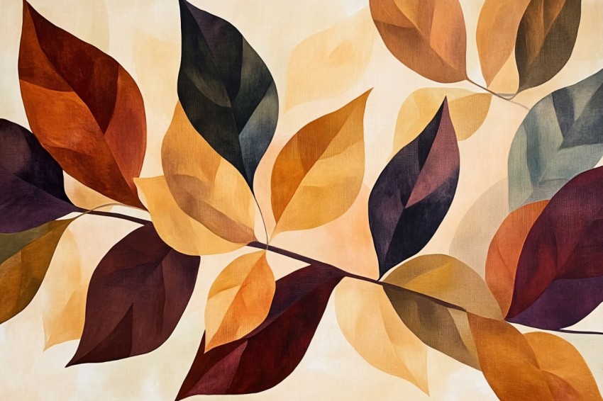 Abstract Autumn Leaves in Amber, Plum, and Olive Shades