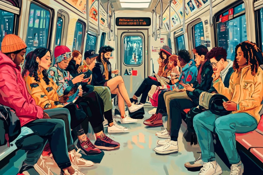 Diverse Group on NYC A Train Painting