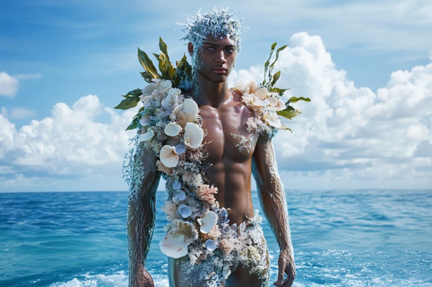 Ocean Humanoid with Water Skin and Coral Features