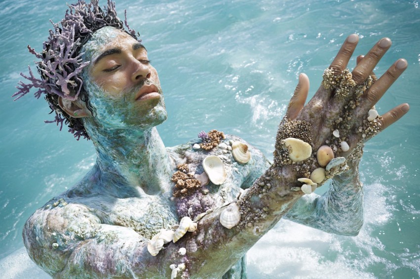 Ocean Humanoid with Water Skin and Coral Features