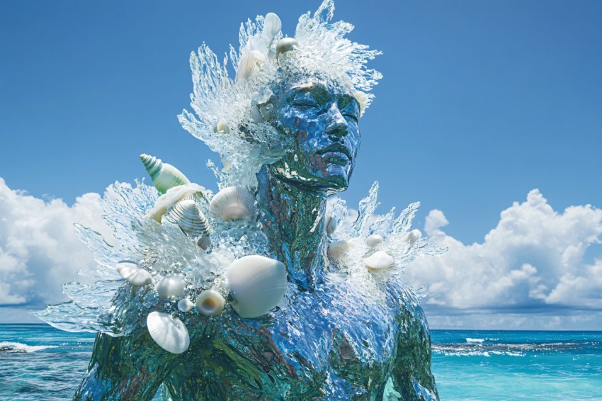 Ocean Humanoid with Water Skin and Coral Features