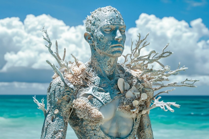 Ocean Humanoid with Water Skin and Coral Features