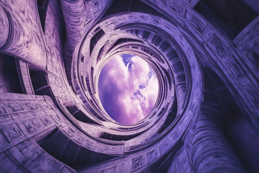 Square Spiral Mechanical Column Against Blue Purple Sky