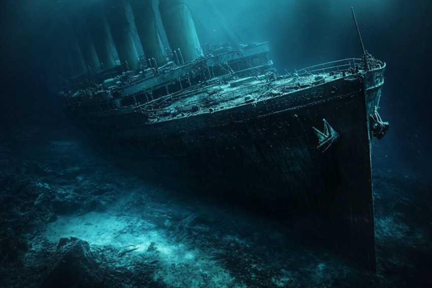 Sinking Titanic at Night with Eerie Atmosphere