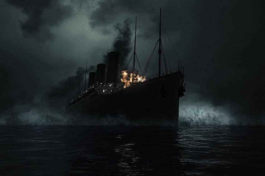 Titanic Sinking at Night with Eerie Ambience