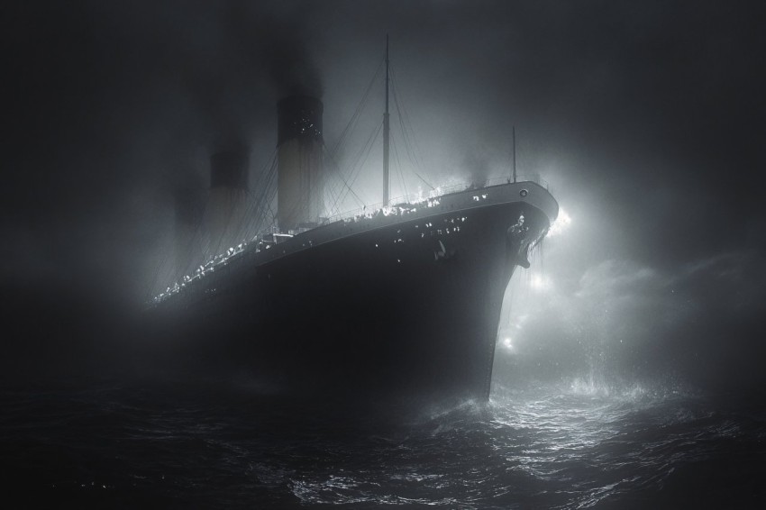 Sinking Titanic at Night, Eerie Ocean Scene