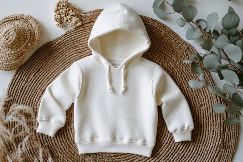 White Toddler Hoodie Mockup with Boho Background