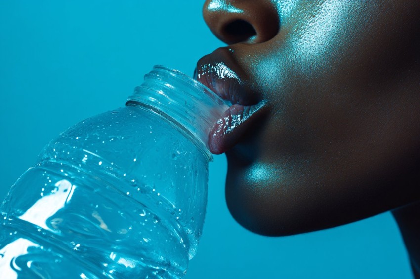 Close-Up of Drinking Water from Plastic Bottle in Natural Light