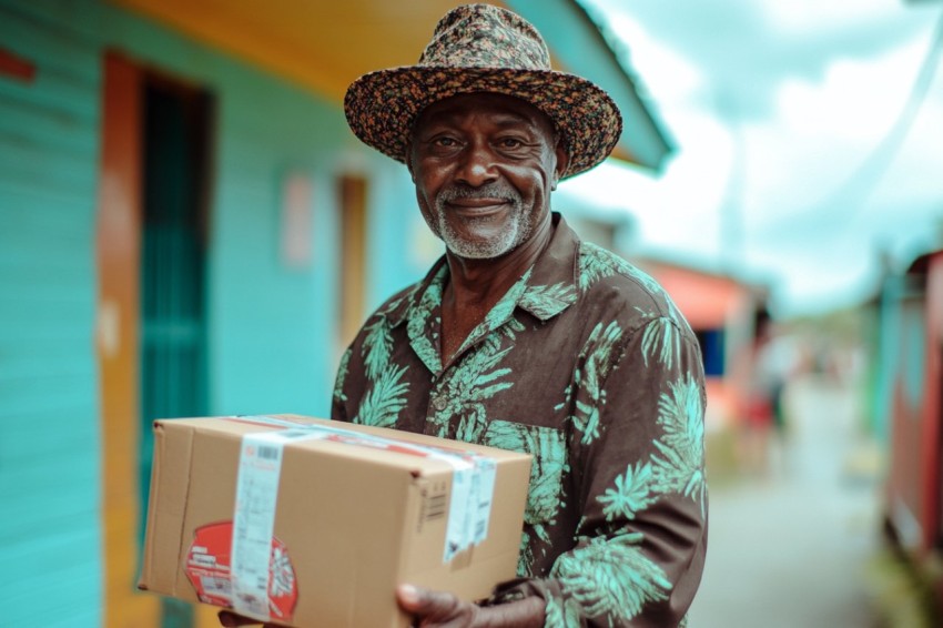 French Guyana Man Holding Amazon Package in Maripasula