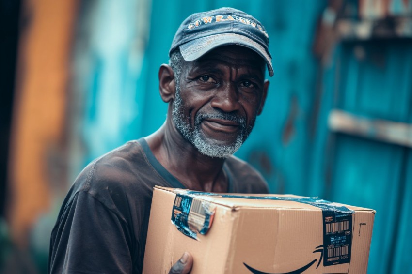 French Guyana Man Holding Amazon Package in Maripasula