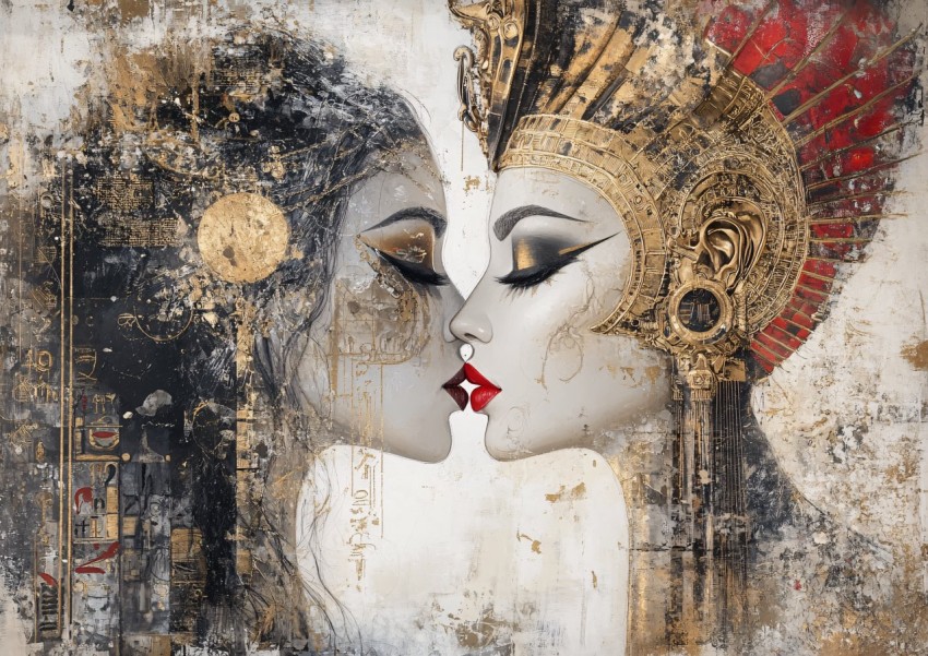 Kissing Egyptian Queens in Artistic Fusion