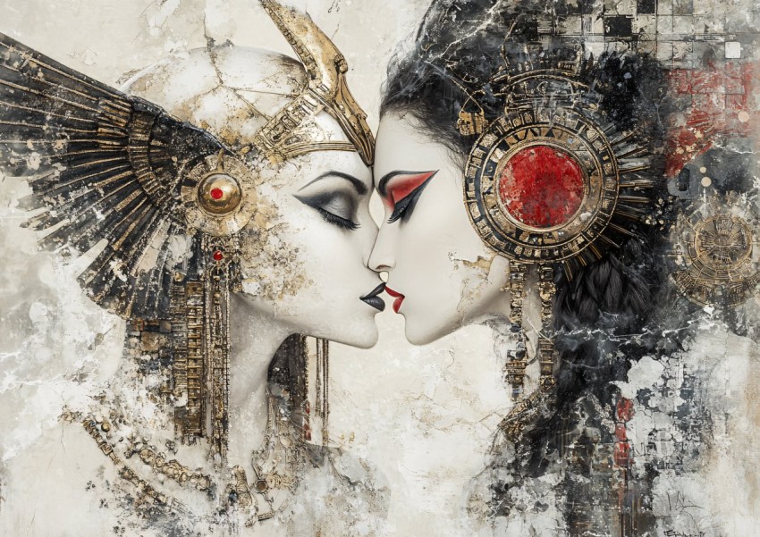 Kissing Egyptian Queens in Artistic Harmony