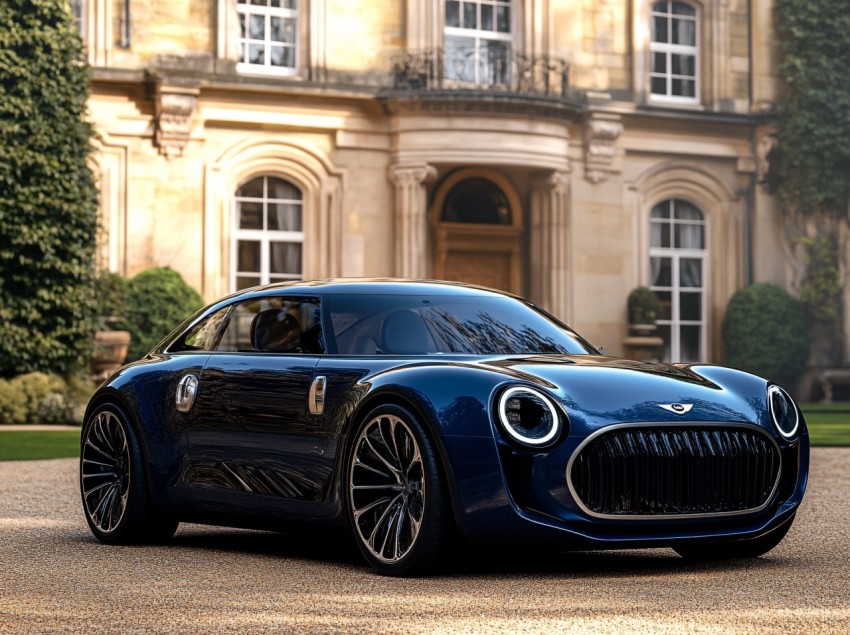 Blue MINI-Inspired Luxury Concept Car in English Setting