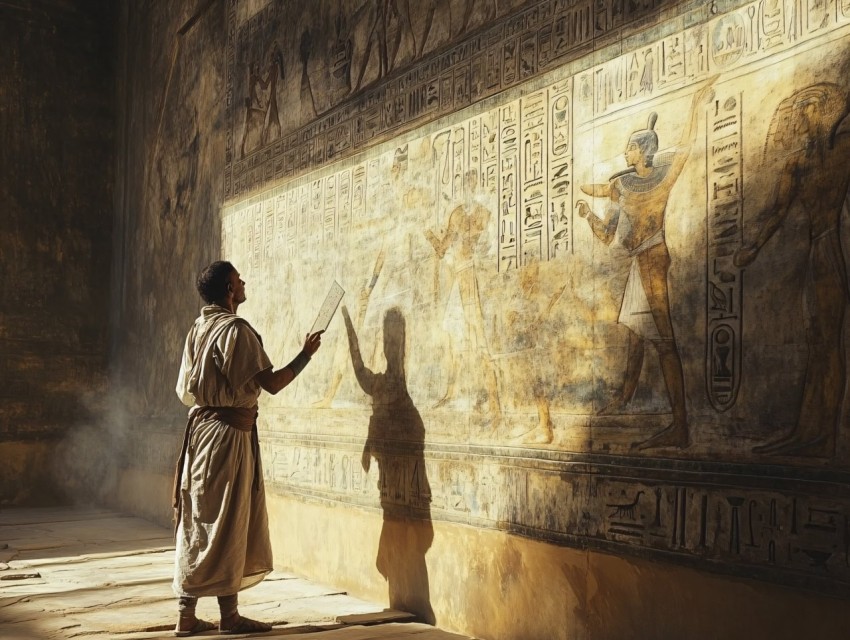 Ancient Egyptian Artist Painting on Temple Wall