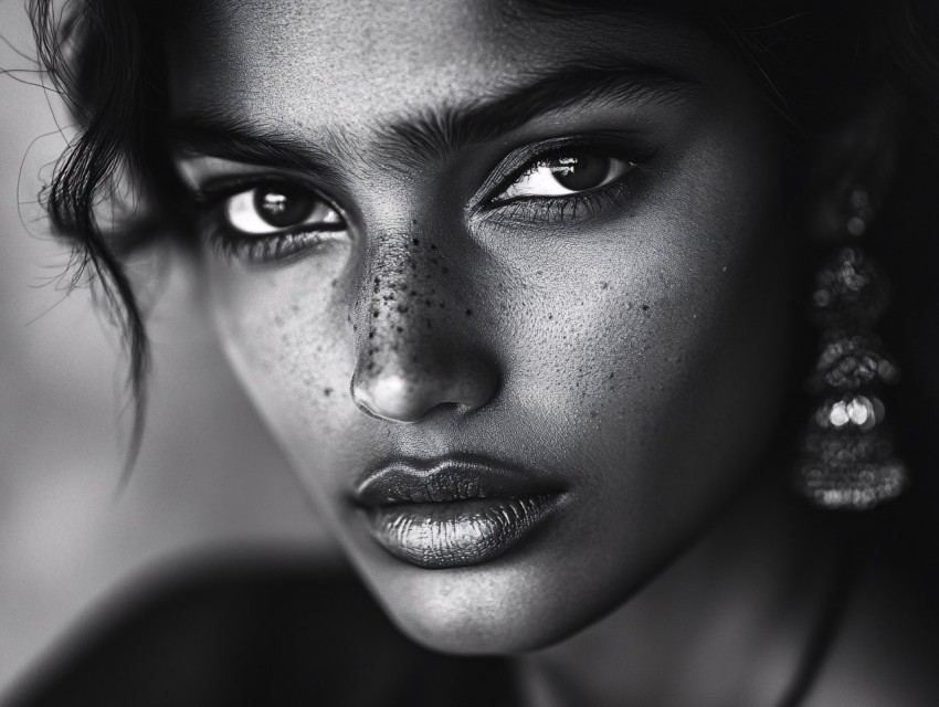 Cinematic Black-and-White Portrait of Indian Model