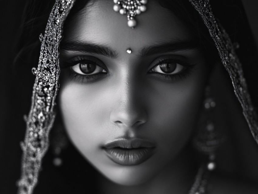 Freckled Indian Model in Cinematic Black-and-White