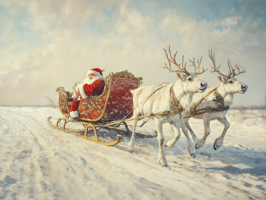 Santa Claus in Sleigh with Reindeer