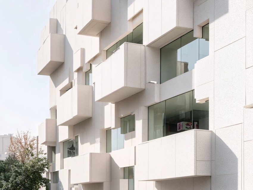 Tropical Apartment Building with Travertine Marble Facade