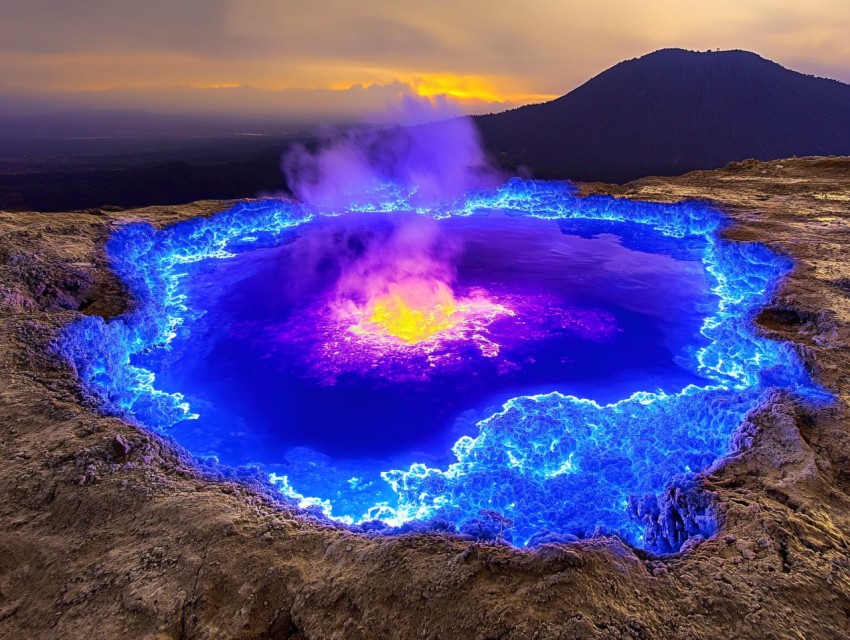 Kawah Ijen Blue Flames and Sulfur Mining Infographic