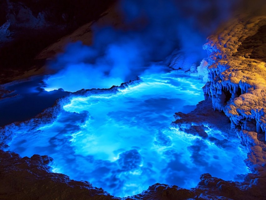 Kawah Ijen Blue Flames and Sulfur Mining Infographic