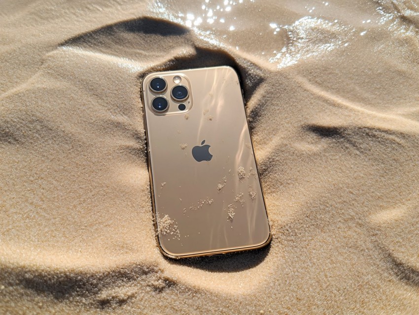 iPhone Placed on Sandy Beach in Natural Light