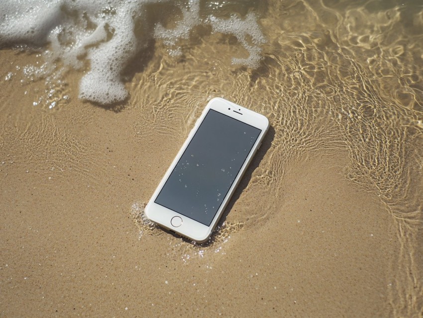 Phone Lying on Sandy Beach Under Natural Light