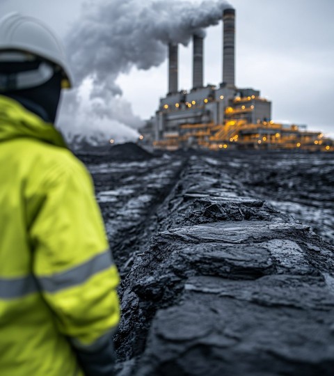 Industrial Power Plant with Worker in Iceland Close-Up