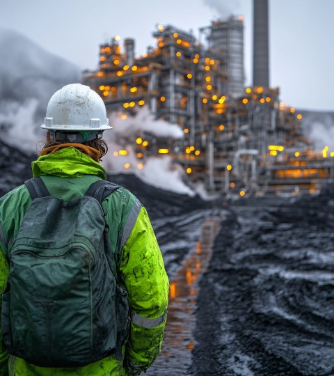 Industrial Power Plant in Iceland with Worker Close-Up