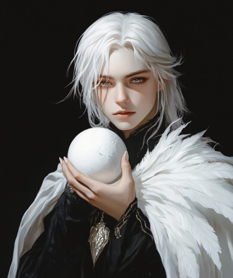 Anime Boy with White Hair Holding a Ball Portrait