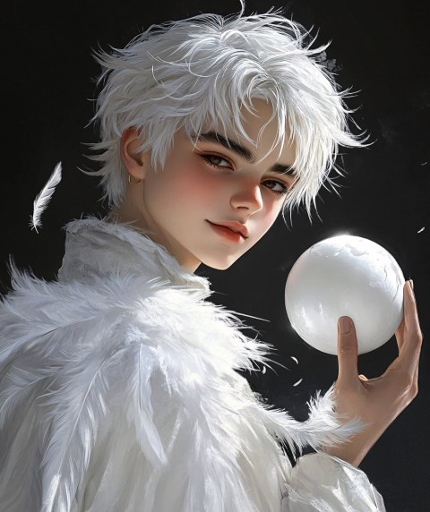 Anime Boy with White Hair Holding Glowing Ball