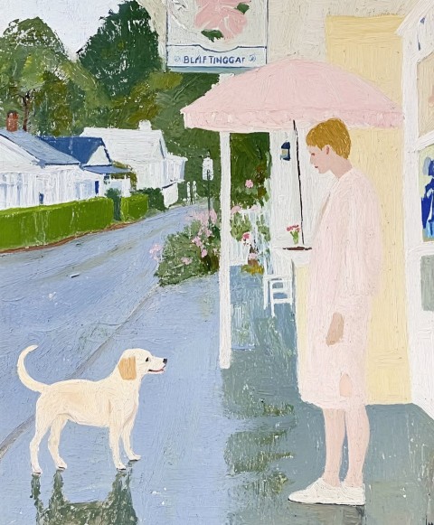 Bellingen Cafe Painting with Dog on Rainy Day