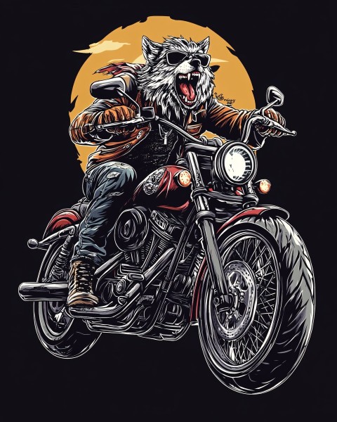 Badass Wolf Biker Artwork for T-Shirts