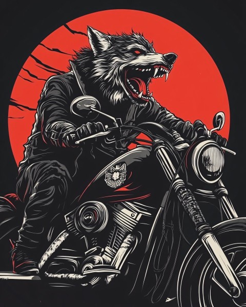 Edgy Wolf Biker Artwork for T-Shirts
