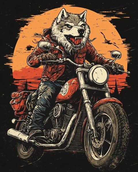 Badass Wolf Biker Graphic for T-Shirts