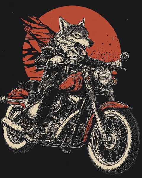 Edgy Wolf Biker Artwork for T-Shirts