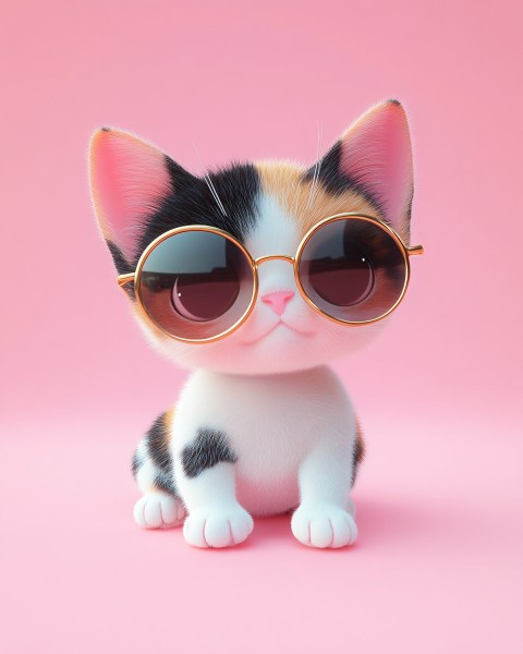 3D Rendered Kawaii Chibi Calico Kitten