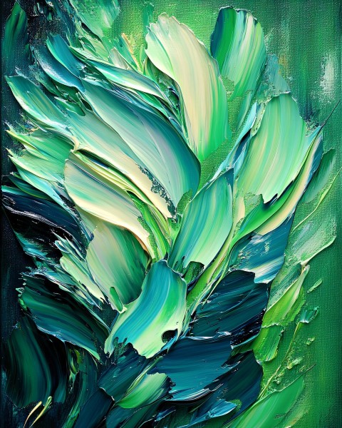 Stylized Oil Painting of Dense Emerald Forest Scene