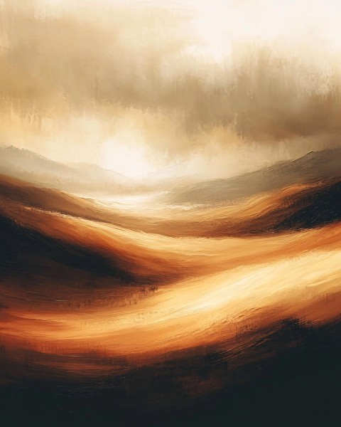 Dramatic Mountain Landscape Oil Painting with Earthy Tones