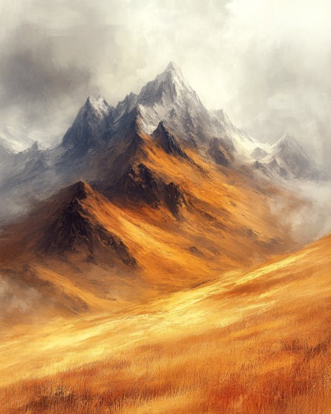 Mountain Landscape Oil Painting with Dramatic Brushstrokes